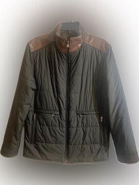Johnston and Murphy Sz 38 Black Quilted with Brown Leather Trim Men’s Jacket
